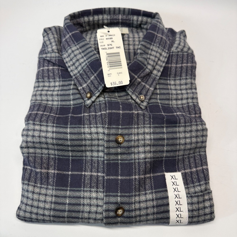 Vintage Field Gear Flannel Shirt Mens XL Blue Plaid Cotton Button Down 90s